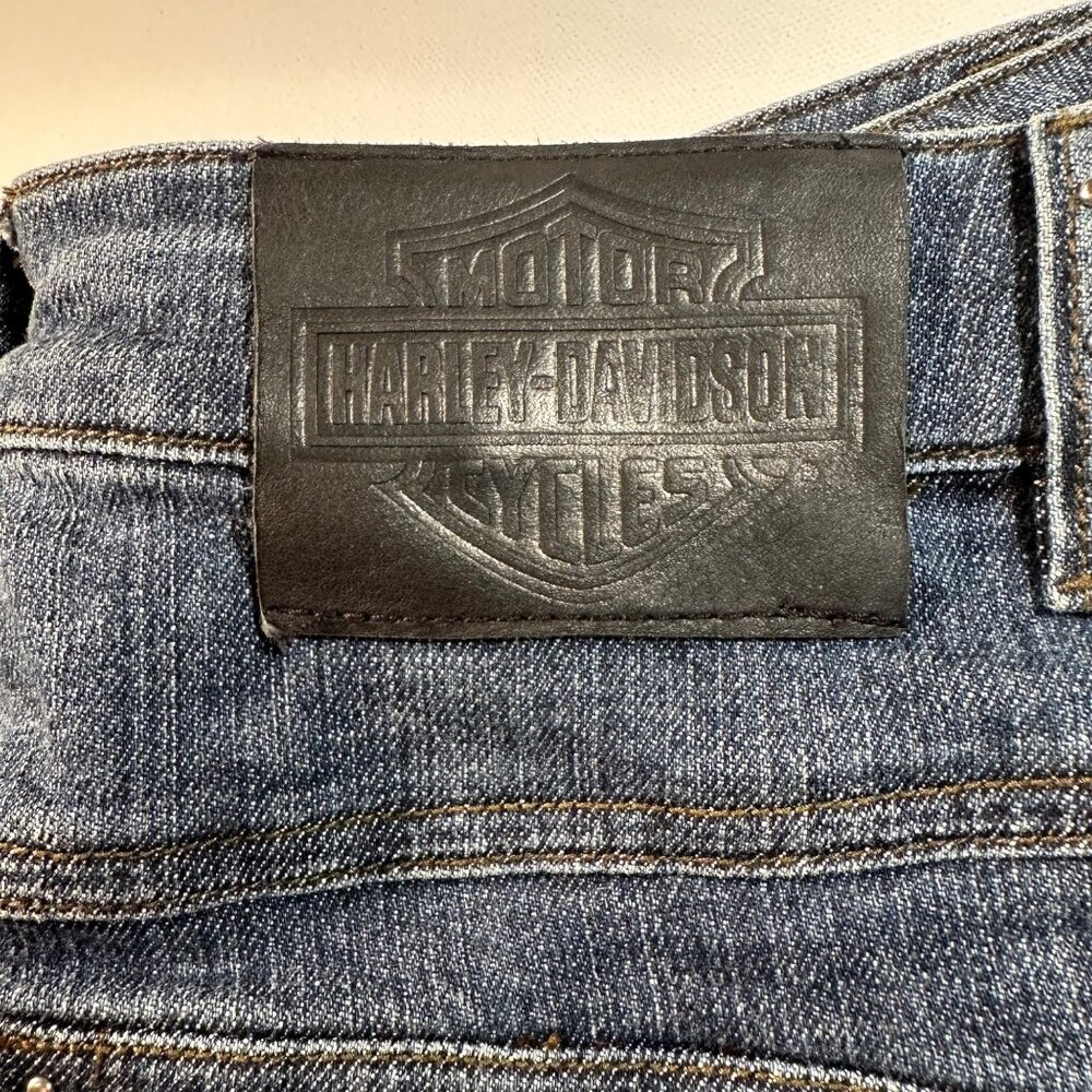 Harley-Davidson Womens Studded Embroidered Blue Denim Jeans SZ 12 High Rise EUC - Picture 5 of 12